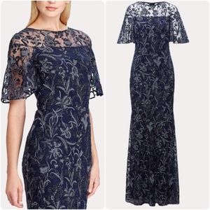 Lauren Ralph Floral Embroidered Gown